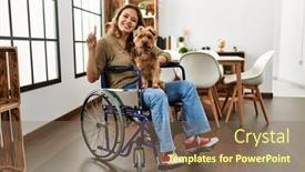  Presentation with wheelchair - PPT layouts with young-hispanic-girl-sitting background and a violet colored foreground