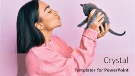  Presentation with pink cat - Slides having young-hispanic-girl-smiling-happy background and a lemonade colored foreground