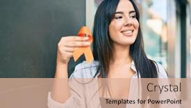  Presentation with hispanic - PPT theme consisting of young-hispanic-girl-smiling-happy background and a coral colored foreground