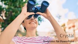  Presentation with new opportunity - Colorful slide deck enhanced with young-hispanic-girl-smiling-happy backdrop and a coral colored foreground