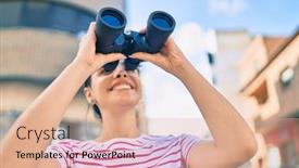  Presentation with new opportunity - Colorful slide deck enhanced with young-hispanic-girl-smiling-happy backdrop and a coral colored foreground