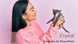  Presentation with pink cat - Cool new slides with young-hispanic-girl-smiling-happy backdrop and a lemonade colored foreground