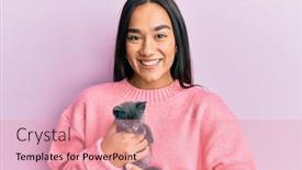  Presentation with pink cat - Presentation design featuring young-hispanic-girl-smiling-happy background and a coral colored foreground