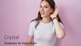  Presentation with hearing - Slides enhanced with young-hispanic-girl-standing-over background and a soft green colored foreground