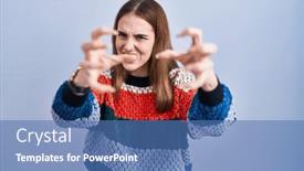  Presentation with yelling - Slide set consisting of young-hispanic-girl-standing-over background and a teal colored foreground