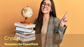  Presentation with geography - Presentation theme with young-hispanic-girl-studying-geography background and a tawny brown colored foreground
