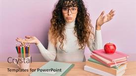  Presentation with exam - PPT layouts featuring young-hispanic-girl-studying background and a coral colored foreground