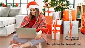  Presentation with christmas girl - Presentation theme enhanced with young-hispanic-girl-using-laptop background and a coral colored foreground