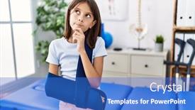  Presentation with rehabilitation - PPT theme featuring young-hispanic-girl-wearing-arm background and a cobalt blue colored foreground