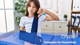  Presentation with rehabilitation - Presentation theme featuring young-hispanic-girl-wearing-arm background and a cobalt blue colored foreground