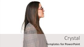  Presentation with business profile - Presentation theme enhanced with young-hispanic-girl-wearing-business background and a light gray colored foreground