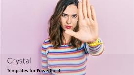  Presentation with hand palm - PPT theme featuring young-hispanic-girl-wearing-casual background and a  colored foreground