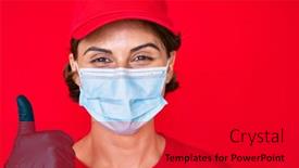  Presentation with covid - PPT layouts with young-hispanic-girl-wearing-delivery background and a dark gray colored foreground