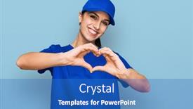  Presentation with courier - Beautiful slide set featuring young-hispanic-girl-wearing-delivery backdrop and a teal colored foreground