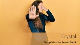  Presentation with sad girl - Presentation theme featuring young-hispanic-girl-wearing-diver background and a yellow colored foreground