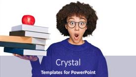  Presentation with glasses - PPT theme featuring young-hispanic-girl-wearing-glasses background and a navy blue colored foreground