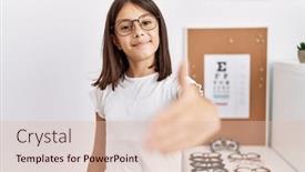  Presentation with glasses - PPT theme featuring young-hispanic-girl-wearing-glasses background and a lemonade colored foreground