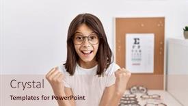  Presentation with glasses - Slides having young-hispanic-girl-wearing-glasses background and a  colored foreground