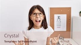  Presentation with rock music - PPT theme having young-hispanic-girl-wearing-glasses background and a soft green colored foreground