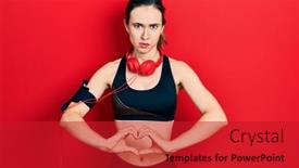  Presentation with heart hands - Presentation featuring young-hispanic-girl-wearing-gym background and a crimson colored foreground