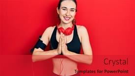  Presentation with praying hands - Presentation design consisting of young-hispanic-girl-wearing-gym background and a  colored foreground
