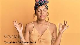  Presentation with turban - Presentation design featuring young-hispanic-girl-wearing-hair background and a yellow colored foreground