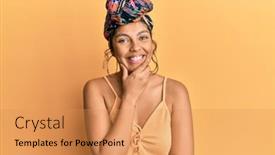  Presentation with turban - Presentation design featuring young-hispanic-girl-wearing-hair background and a coral colored foreground