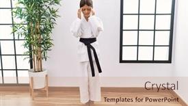  Presentation with black girl - Slide set enhanced with young-hispanic-girl-wearing-karate background and a coral colored foreground
