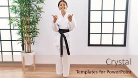  Presentation with black girl - PPT layouts consisting of young-hispanic-girl-wearing-karate background and a coral colored foreground