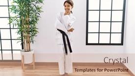  Presentation with black girl - Presentation consisting of young-hispanic-girl-wearing-karate background and a coral colored foreground