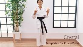  Presentation with kimono - Theme having young-hispanic-girl-wearing-karate background and a coral colored foreground