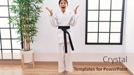  Presentation with kimono - PPT layouts featuring young-hispanic-girl-wearing-karate background and a coral colored foreground