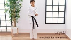  Presentation with kimono - Slide deck enhanced with young-hispanic-girl-wearing-karate background and a soft green colored foreground