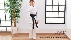  Presentation with kimono - Presentation featuring young-hispanic-girl-wearing-karate background and a coral colored foreground