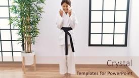  Presentation with kimono - Theme having young-hispanic-girl-wearing-karate background and a coral colored foreground