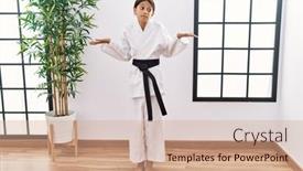  Presentation with kimono - Presentation design enhanced with young-hispanic-girl-wearing-karate background and a coral colored foreground