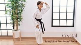  Presentation with kimono - Slide deck having young-hispanic-girl-wearing-karate background and a coral colored foreground