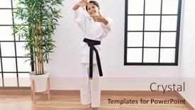  Presentation with kimono - PPT theme featuring young-hispanic-girl-wearing-karate background and a coral colored foreground