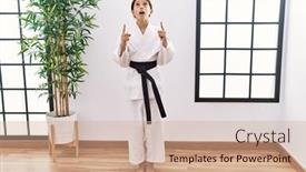  Presentation with kimono - Theme consisting of young-hispanic-girl-wearing-karate background and a coral colored foreground