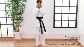  Presentation with kimono - Presentation consisting of young-hispanic-girl-wearing-karate background and a coral colored foreground