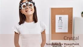  Presentation with optometry - Slide set featuring young-hispanic-girl-wearing-optometry background and a coral colored foreground