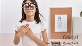  Presentation with optometry - Presentation theme enhanced with young-hispanic-girl-wearing-optometry background and a coral colored foreground