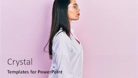  Presentation with scientist - Slide set having young-hispanic-girl-wearing-scientist background and a  colored foreground