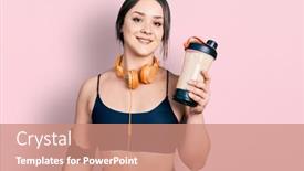  Presentation with protein shake - Presentation design consisting of young-hispanic-girl-wearing-sport background and a coral colored foreground