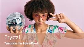  Presentation with disco ball - Theme featuring young-hispanic-girl-wearing-summer background and a coral colored foreground