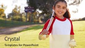  Presentation with baseball - Audience pleasing theme consisting of young hispanic girl with baseball backdrop and a yellow colored foreground