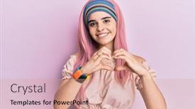  Presentation with love heart - Slide deck featuring young-hispanic-girl-with-pink background and a coral colored foreground