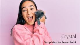  Presentation with pink cat - Presentation theme having young-hispanic-girl-with-surprised background and a lemonade colored foreground