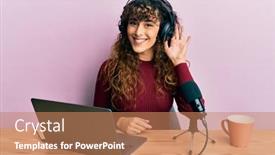  Presentation with radio - Presentation design enhanced with young-hispanic-girl-working background and a coral colored foreground