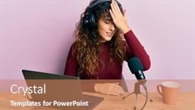  Presentation with radio - Amazing PPT layouts having young-hispanic-girl-working backdrop and a coral colored foreground